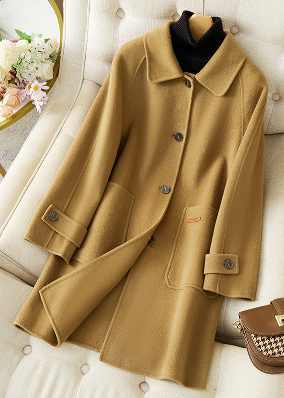 Style Green Peter Pan Collar Pockets Button Woolen Coat Winter