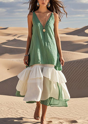 Style Green Ruffled Patchwork Cotton Long Dresses Summer