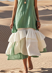 Style Green Ruffled Patchwork Cotton Long Dresses Summer