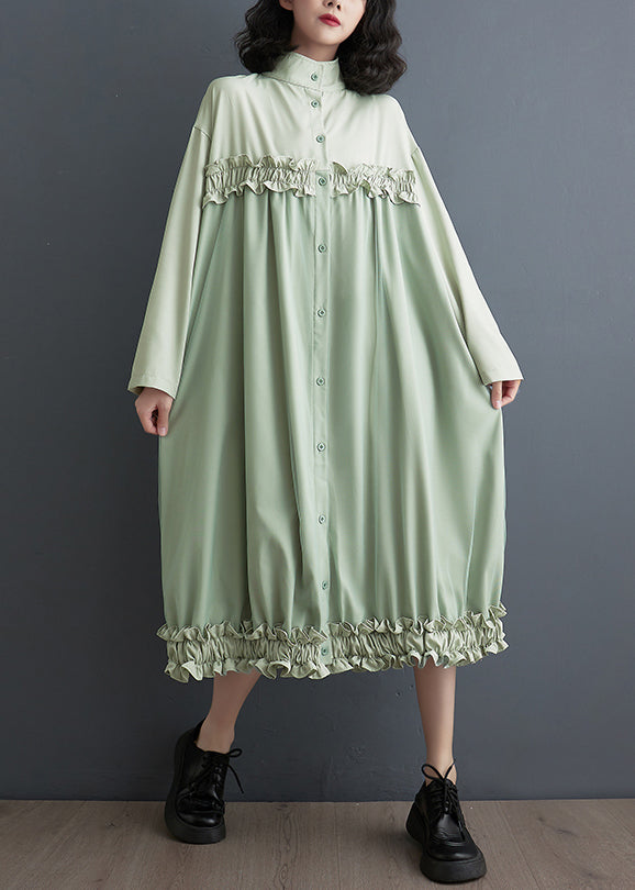 Style Green Ruffled Tulle Patchwork Blouses Long Dresses Fall