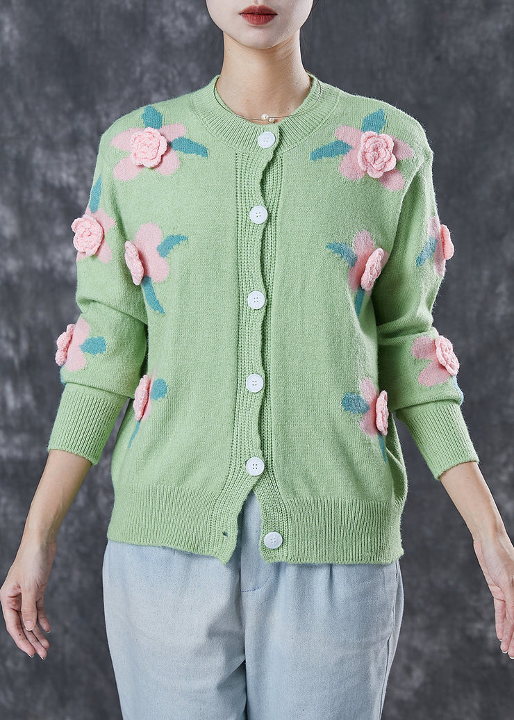 Style Green Stereoscopic Floral Cozy Knit Cardigan Spring