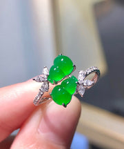 Style Green Sterling Silver Inlaid Zircon Jade Gourd Rings