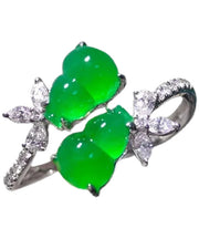 Style Green Sterling Silver Inlaid Zircon Jade Gourd Rings