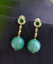 Style Green Sterling Silver Overgild Zircon Jadeite Drop Earrings