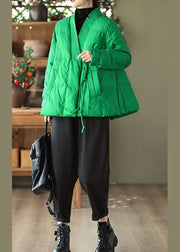 Style Green V Neck Oversized Oriental Button Duck Down Puffer Coat Winter