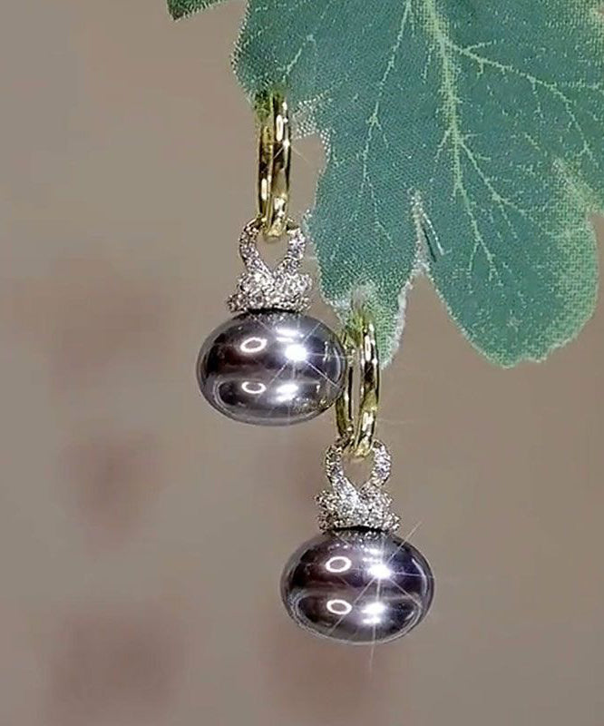 Style Grey Alloy Pearl Zircon Drop Earrings