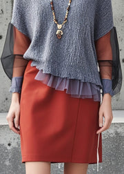 Style Grey Asymmetrical Patchwork Tulle Sweaters Fall