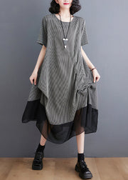 Style Grey Asymmetrical Patchwork Wrinkled Chiffon Dresses Summer