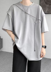 Style Grey O Neck Patchwork False Two Pieces Cotton Best T Shirts For Men Summer