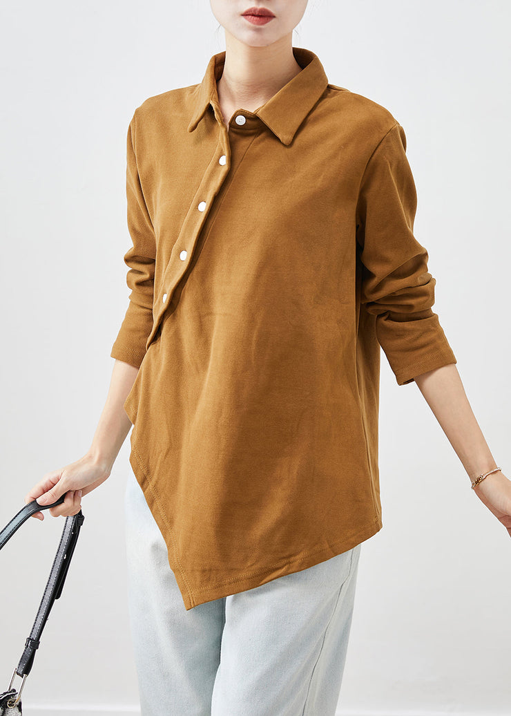 Style Khaki Asymmetrical Button Down Velour Sweatshirt Winter