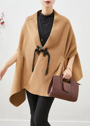 Style Khaki Asymmetrical Chinese Button Woolen Shawl Coat Fall