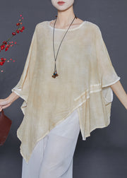 Style Khaki Asymmetrical Cotton Tank Tops Batwing Sleeve