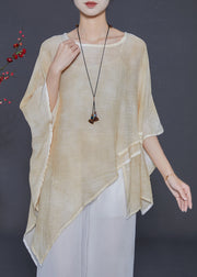 Style Khaki Asymmetrical Cotton Tank Tops Batwing Sleeve