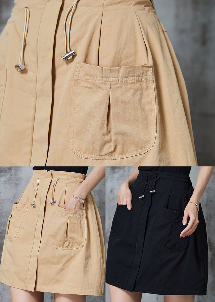 Style Khaki Drawstring Pockets Cotton Short Skirt Summer