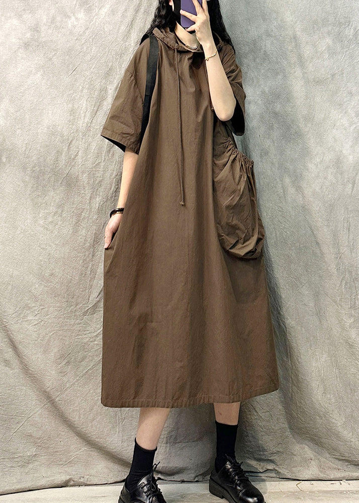 Style Khaki Hooded Cotton Sweatshirt Dresss Summer