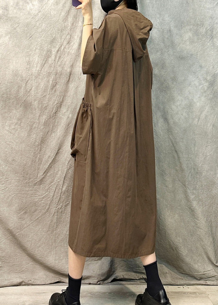 Style Khaki Hooded Cotton Sweatshirt Dresss Summer