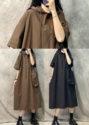 Style Khaki Hooded Cotton Sweatshirt Dresss Summer