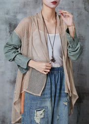 Style Khaki Low High Design Patchwork Knit Cardigans Spring