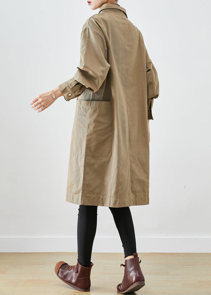 Style Khaki Oversized Pockets Cotton Trench Coat Fall