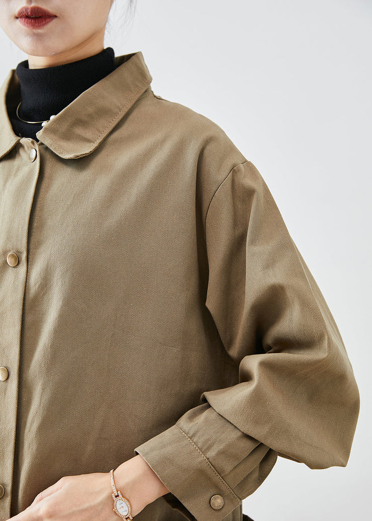 Style Khaki Oversized Pockets Cotton Trench Coat Fall