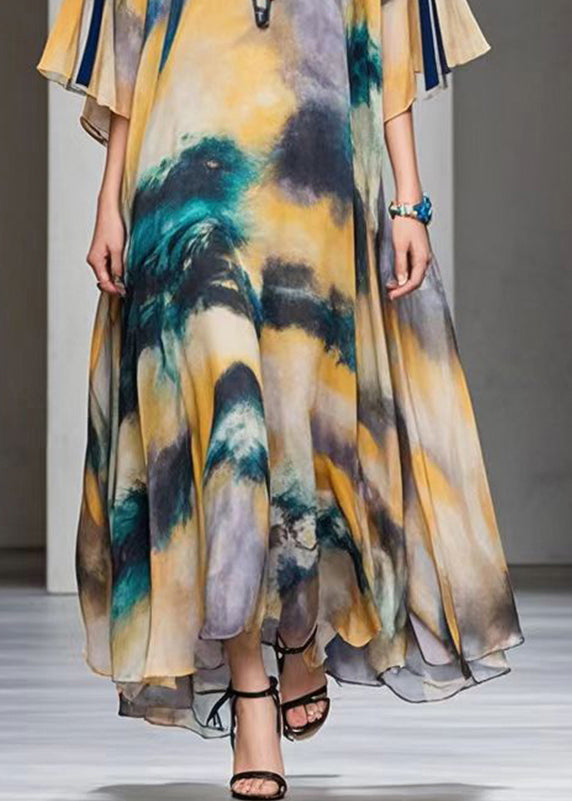 Style Khaki Oversized Tie Dye Chiffon Dresses Fall