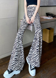 Style Khaki Zebra Pattern High Waist Slim Fit Flared Trousers Spring