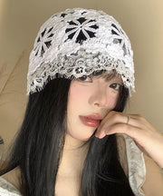 Style Lace Edge Knitted Hollow Flower Thin Boonie Hat