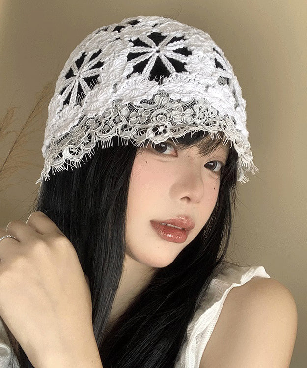 Style Lace Edge Knitted Hollow Flower Thin Boonie Hat