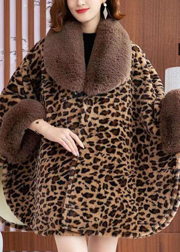 Style Leopard Peter Pan Collar Patchwork Mink Velvet Coats Winter