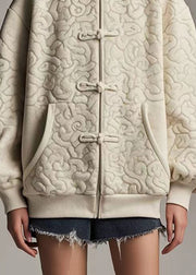 Style Light Khaki Oversized Jacquard Cotton Hooded Jacket Fall