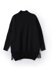 Style Loose Coffee Tasseled Thick Patchwork Knit Sweaters Winter