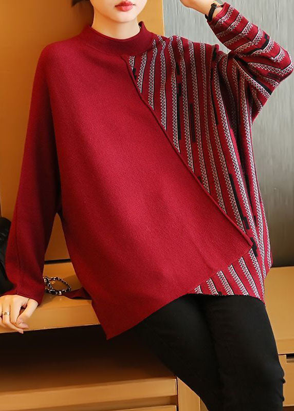 Style Mulberry Asymmetrical Design Striped Knit Top Spring