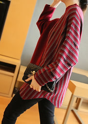 Style Mulberry Asymmetrical Design Striped Knit Top Spring