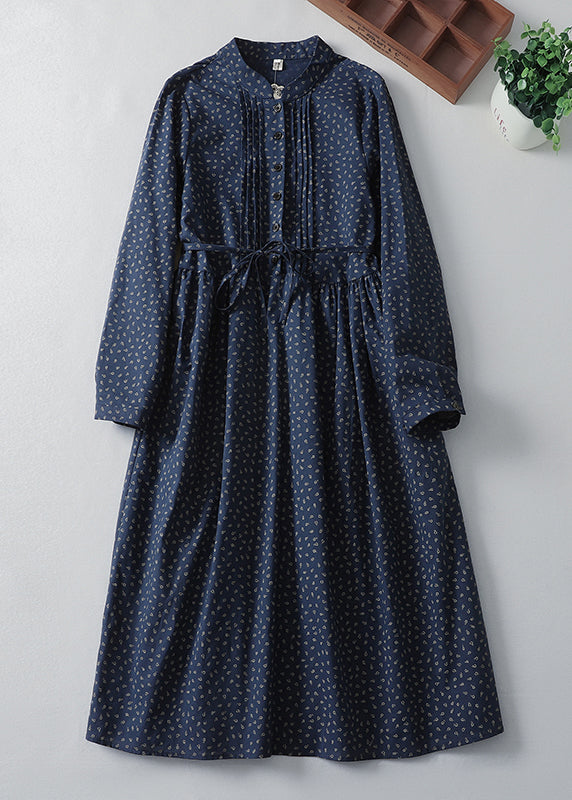 Style Navy Cinched Print Cotton Vacation Dresses Spring