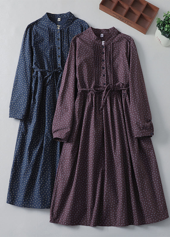 Style Navy Cinched Print Cotton Vacation Dresses Spring