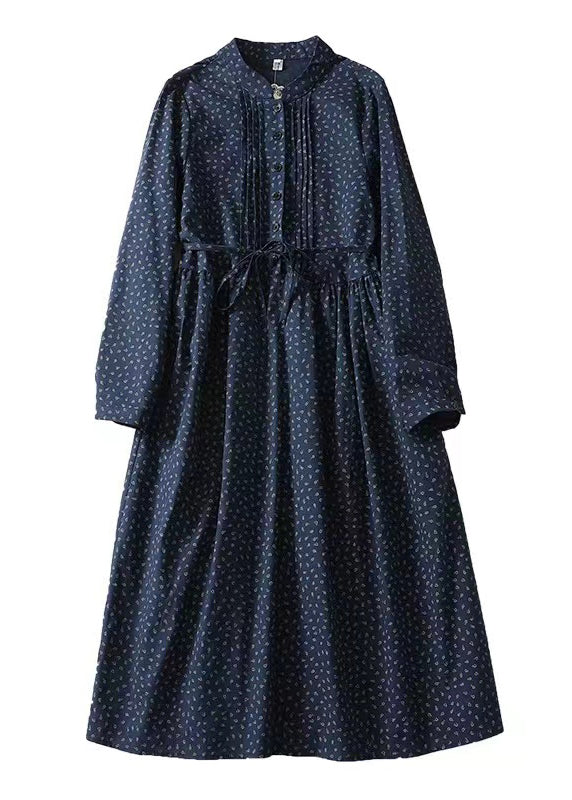 Style Navy Cinched Print Cotton Vacation Dresses Spring