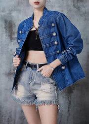 Style Navy Double Breast Denim Coats Fall