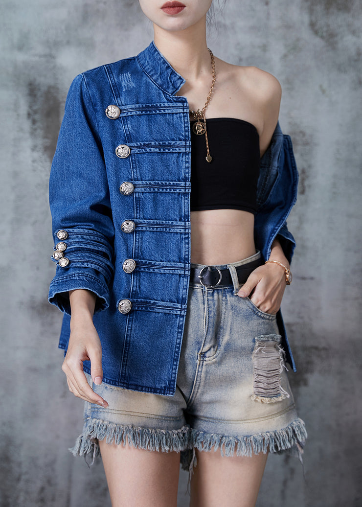 Style Navy Double Breast Denim Coats Fall