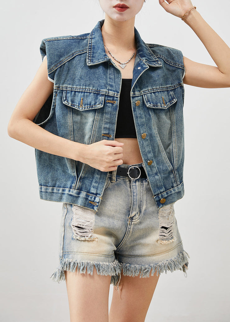 Style Navy Oversized Denim Vests Fall