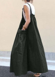 Style Green Oversized Pockets Exra Large Hem Cotton Strap Dresses Spring