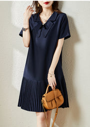 Style Navy Peter Pan Collar Patchwork Cotton Pleated Dresses Summer