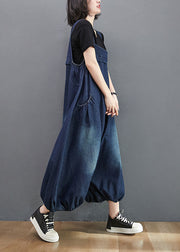 Style Navy Pockets Patchwork Denim Lantern Jumpsuit Summer