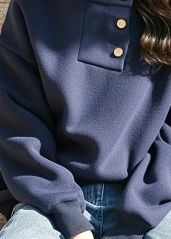 Style Navy Ruffled Patchwork Cotton Sweatshirt Spring