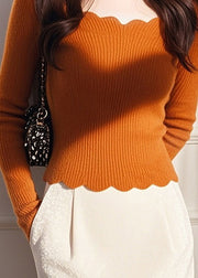 Style Orange O Neck Knit Short Sweater Tops Spring