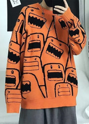 Style Orange O Neck Thick Print Knit Men Sweater Tops Winter