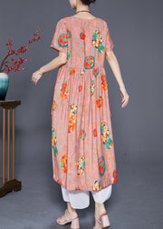 Style Orange Oversized Print Linen Holiday Dress Summer