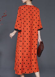 Style Orange V Neck Print Linen Maxi Dresses Summer
