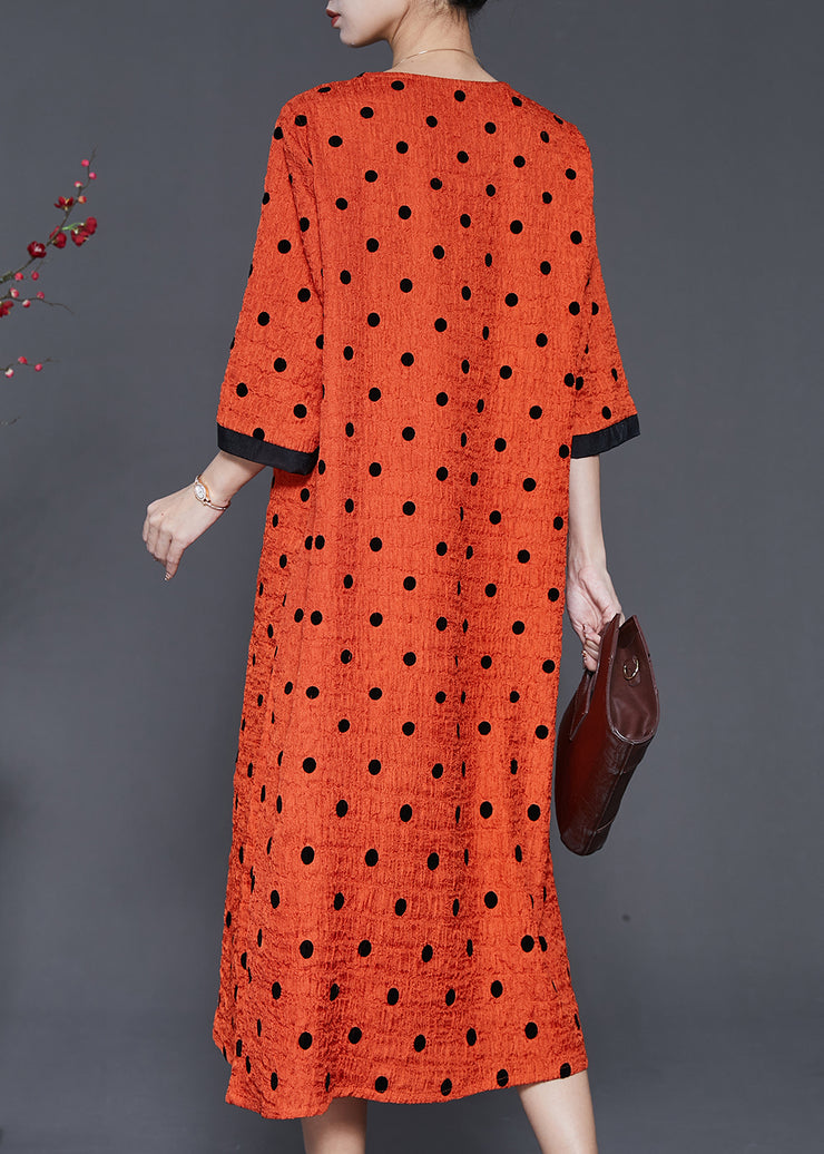 Style Orange V Neck Print Linen Maxi Dresses Summer