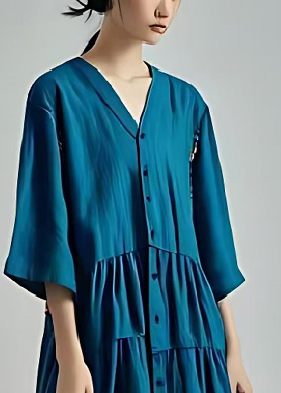 Style Peacock Blue Oversized Patchwork Cotton Maxi Dress Summer