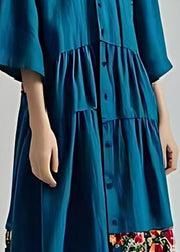 Style Peacock Blue Oversized Patchwork Cotton Maxi Dress Summer